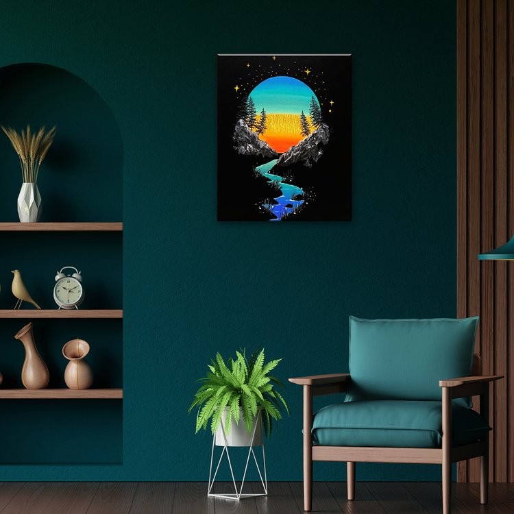 Картина по номерам с поталью «Черный холст Закат в горах» — картинка 7