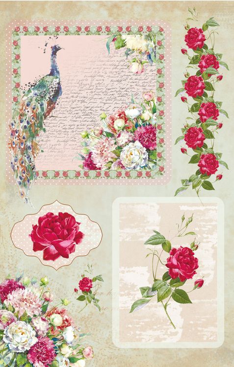 Бумага рисовая «Роза и павлин», 32x22 см, Love2art