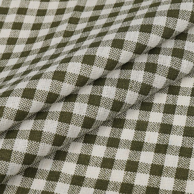 Ткань льняная, 3 м x 150 см, 140 г/м², цвет: оливковый, клетка, TBY — картинка 3