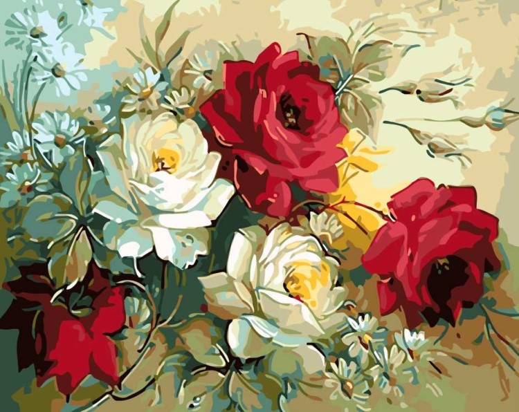 Картина по номерам «Розы и ромашки»