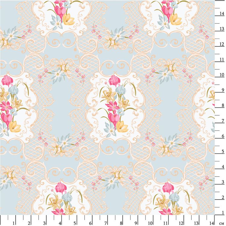 Ткань для пэчворка «ВЕСЕННИЙ ЭТЮД», 50x55 см, 146 г/м2, 100% хлопок, цвет: ВЭ-08 голубой, принт, Peppy — картинка 2