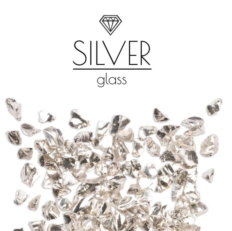 Серебряная стеклянная крошка Silver, фракция 3-6мм, 100 г