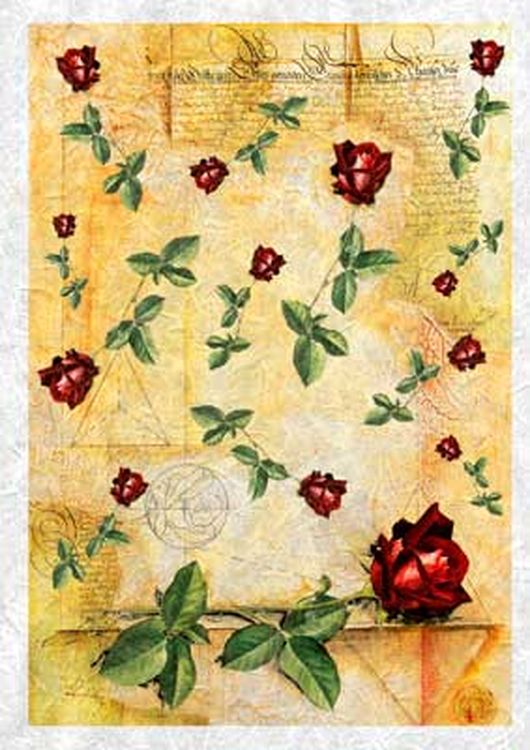 Бумага рисовая «Письмо с розами», 32x45 см