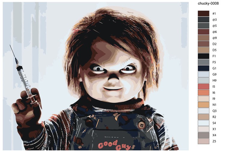 Картина по номерам «Страшная кукла Чаки со шприцом» — картинка 2