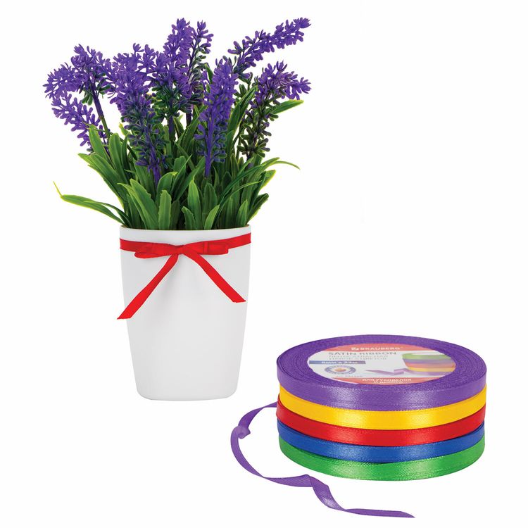 Лента атласная, ширина 6 мм, Интенсив набор 5 цветов по 23 м, Brauberg — картинка 4