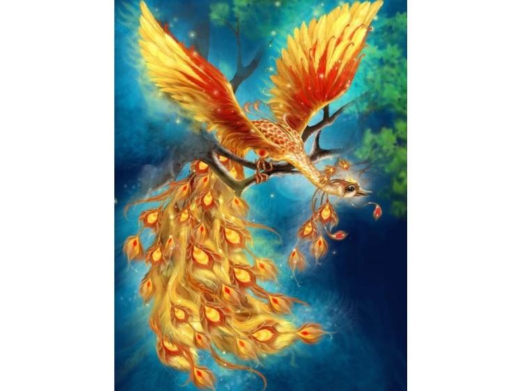 Открытка по номерам с декором «Птица счастья»