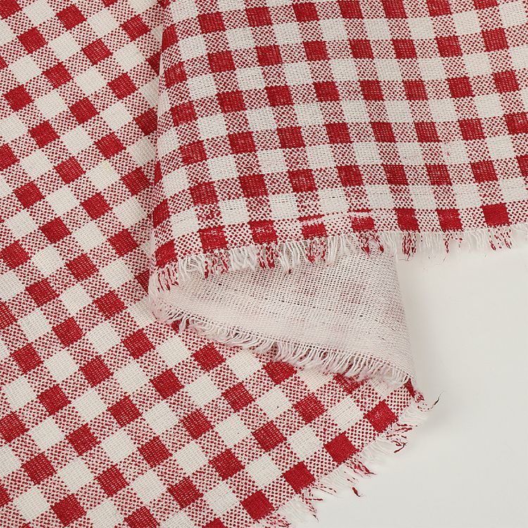 Ткань Лен, 140 г/м², 5 м x 150 см, цвет: красный, принт клетка, TBY — картинка 6