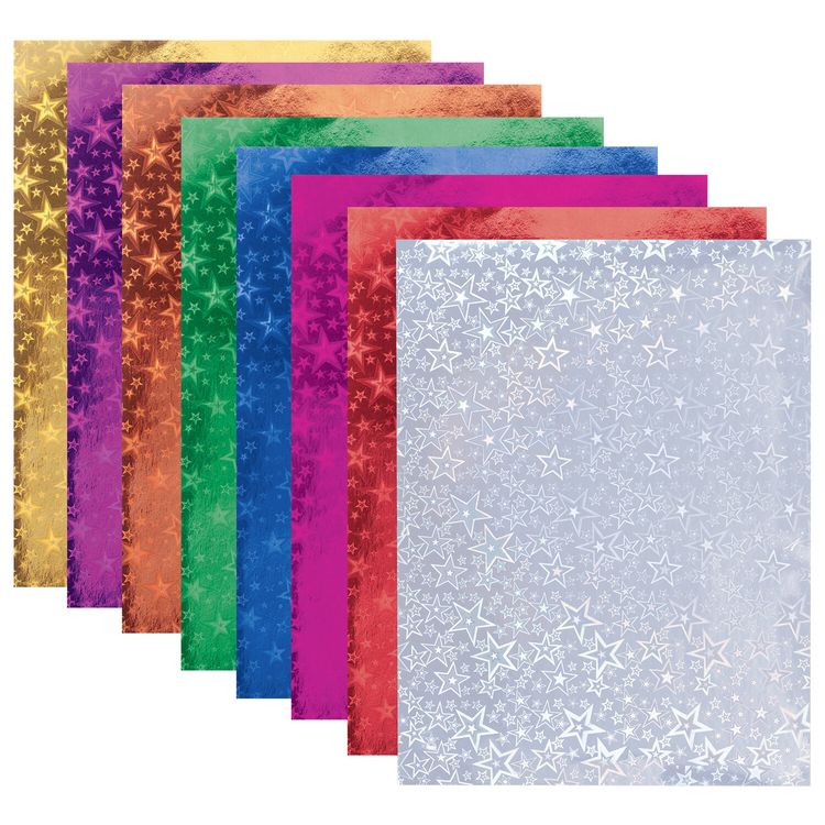 Цветная бумага А4 голографическая «Звезды», 8 листов, 8 цветов, Brauberg — картинка 2