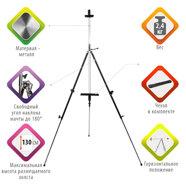 Мольберт полевой металлический BRAUBERG ART CLASSIC, тренога, переносной — картинка 2