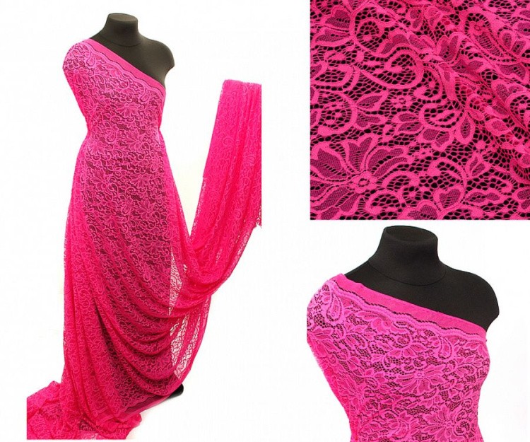 Кружевная ткань (гипюр), в нарезке с кордом, 5 м, ширина 150 см, цвет: 312 фуксия, TBY — картинка 2