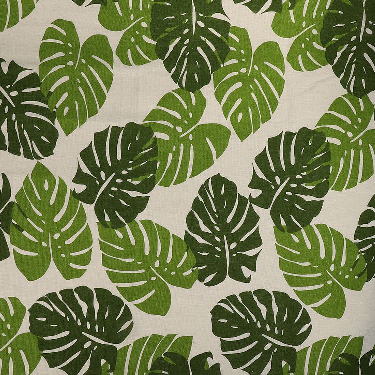 Ткань льняная, 1 м x 150 см, 140 г/м², цвет: белый, растительный принт, TBY — картинка 2