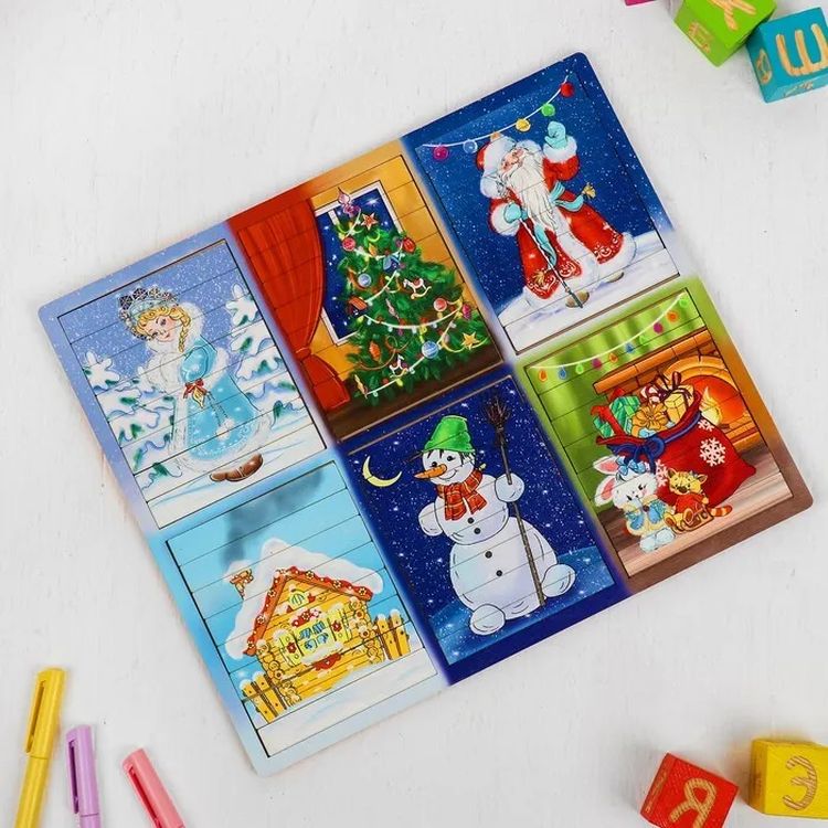 Развивающее пособие из дерева «Новогодние пазлы из палочек» — картинка 4