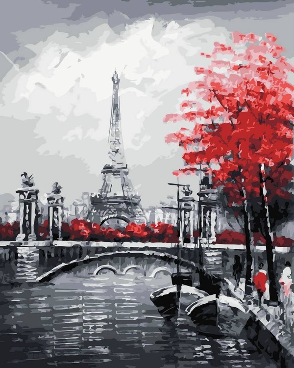 Картина по номерам «Канал на фоне Эйфелевой башни»