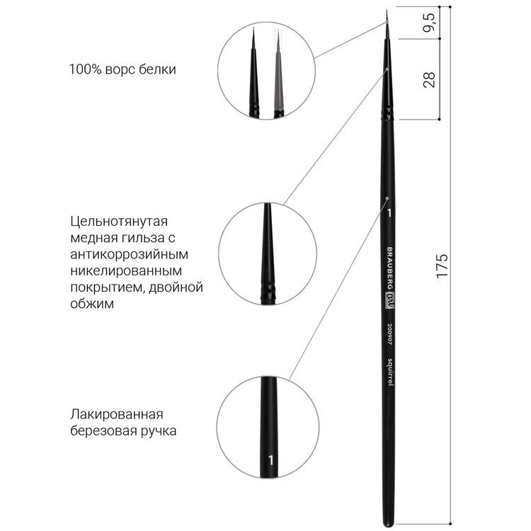 Кисть художественная профессиональная Art Classic, белка, круглая, № 1, короткая ручка, Brauberg — картинка 4