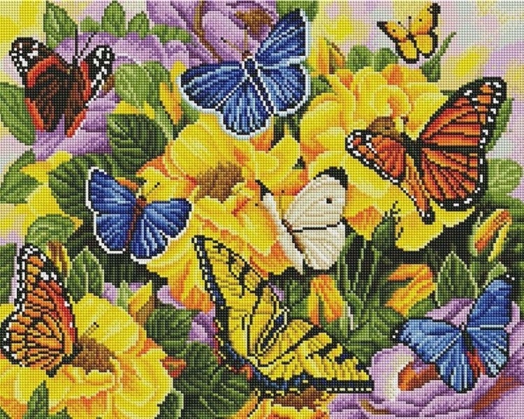 Алмазная вышивка «Разноцветные бабочки»