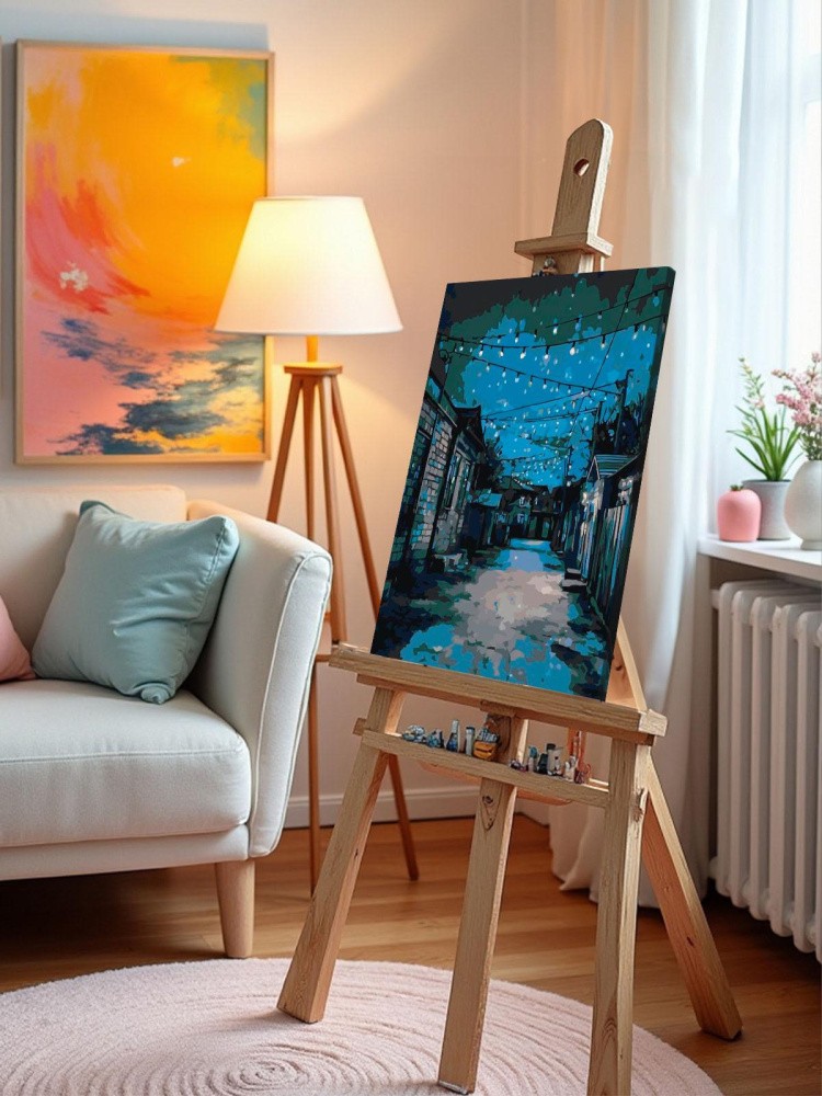 Картина по номерам Дома панельки родные ночь за гаражами — картинка 10