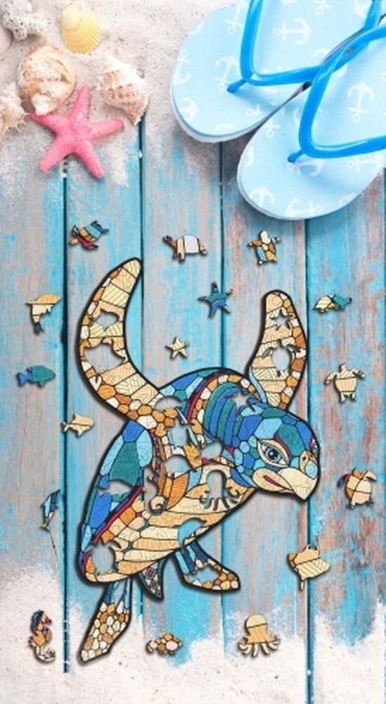 Деревянный, фигурный пазл EWA «Морская Черепаха L», 39x55 см — картинка 4