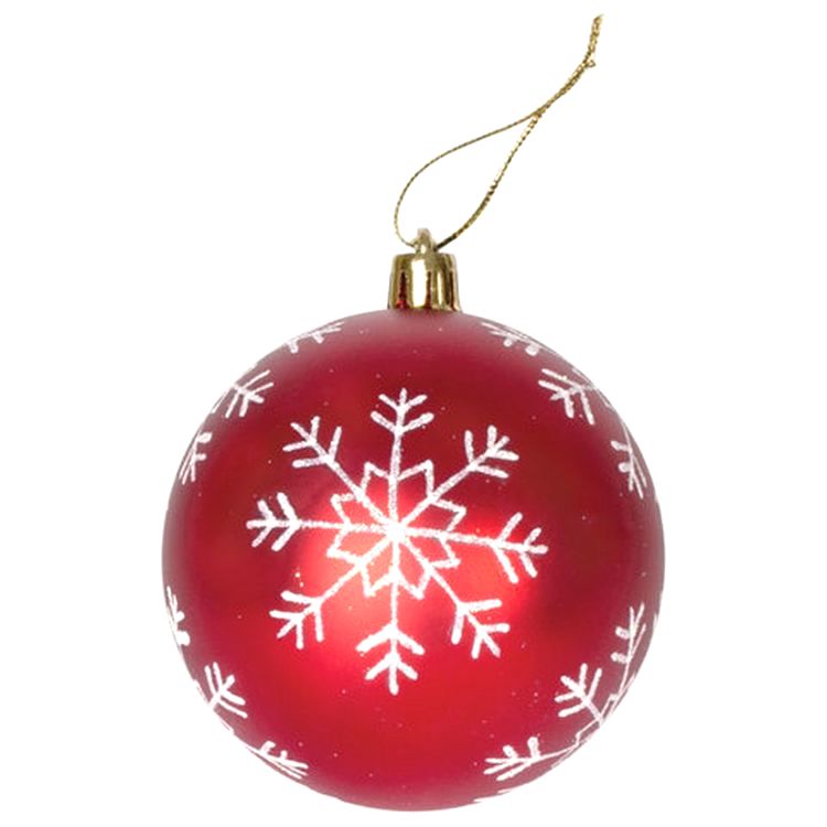 Шары елочные, набор 6 шт., пластик, 8 см, с белым рисунком, цвет красный — картинка 2