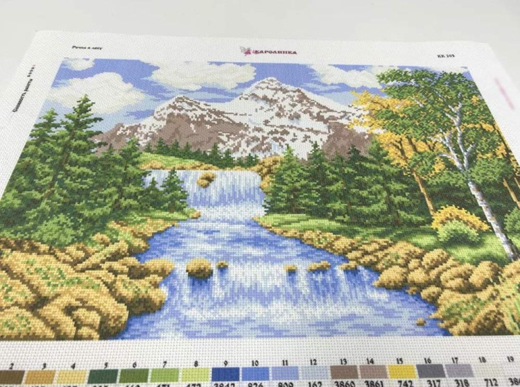 Рисунок на ткани «Речка в лесу» — картинка 4