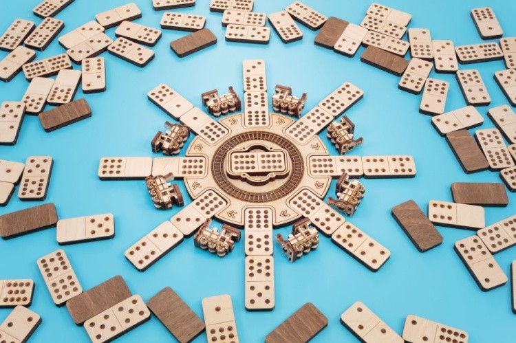 Сборная деревянная настольная игра 3D EWA Домино Мексиканский поезд — картинка 9