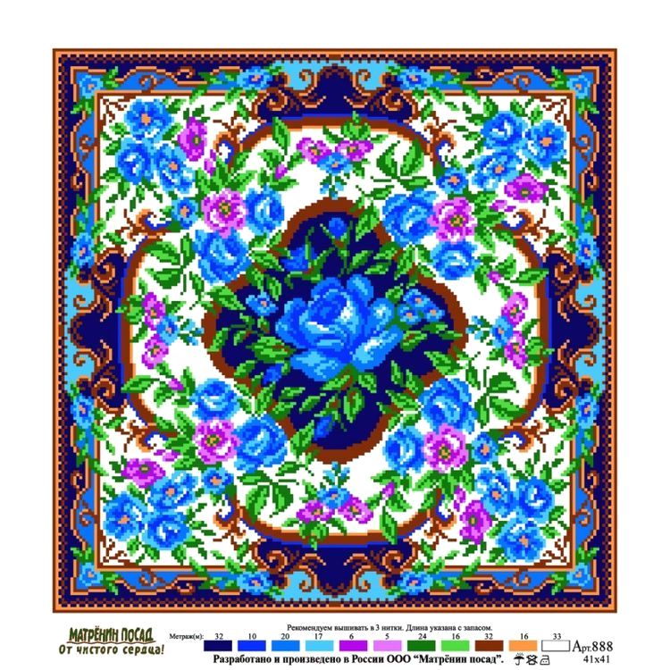 Рисунок на ткани «Голубые цветы» — картинка 2