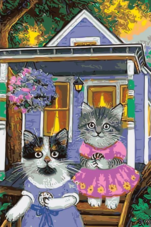 Картина по номерам «Кошки на крыльце»