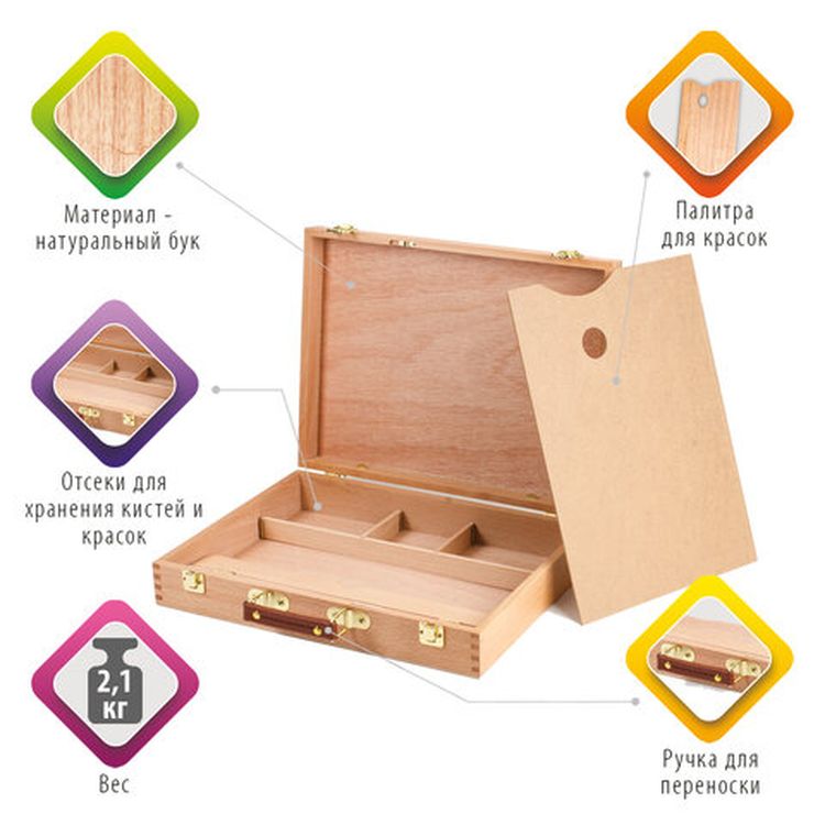 Этюдный ящик BRAUBERG ART CLASSIC, бук, 40х31х8см — картинка 2