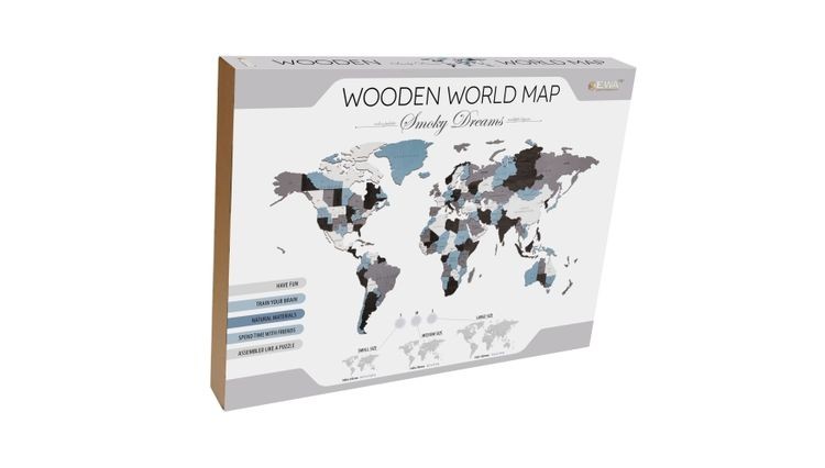 EWA Деревянная «Карта Мира» настенная, объемная 3 уровня, размер L (192x105 см), цвет: дымчатый — картинка 6