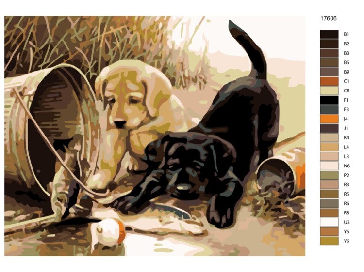 Картина по номерам «Щенки на рыбалке» — картинка 2