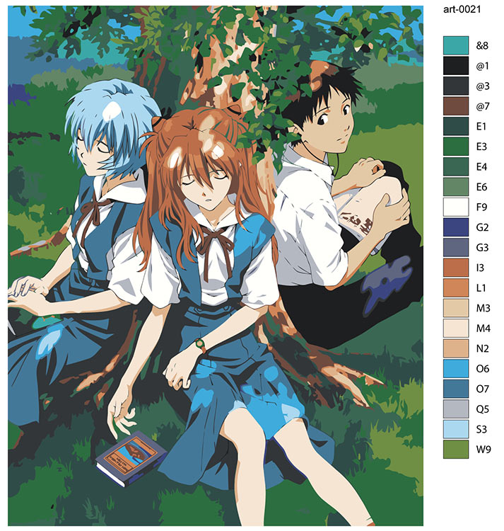 Картина по номерам «Evangelion Евангелион: Аска, Рей Аянами и Синдзи Икари» — картинка 2