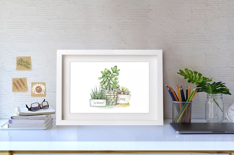 Скетч для раскрашивания акварельными карандашами «Суккуленты в горшках» — картинка 2