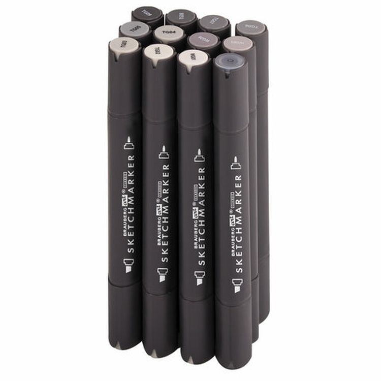 Маркеры для скетчинга двусторонние 1 мм - 6 мм BRAUBERG ART CLASSIC, цвет: серые цвета — картинка 2