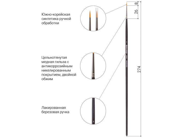 Кисть BRAUBERG ART круглая № 1 (синтетика) — картинка 3