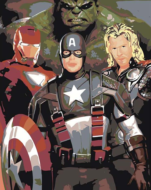 Картина по номерам «Капитан Америка и команда»