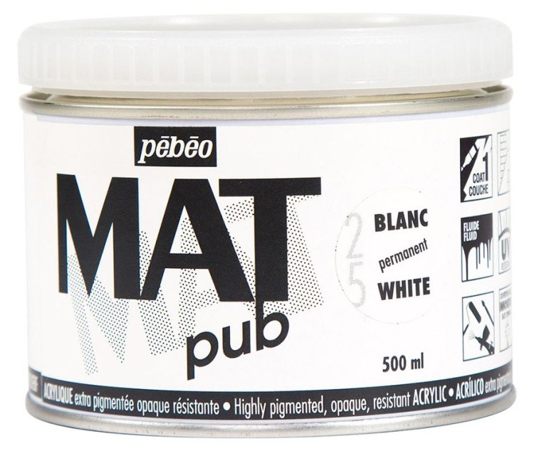 Краска акриловая Pebeo экстра матовая Mat Pub №1 (Белый), 500 мл
