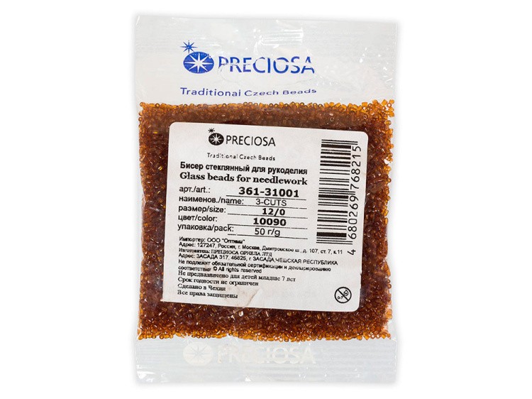Бисер Чехия 3-CUTS 361-31001 2 мм 12/0, 50 г, цвет: 10090 коричневый — картинка 2