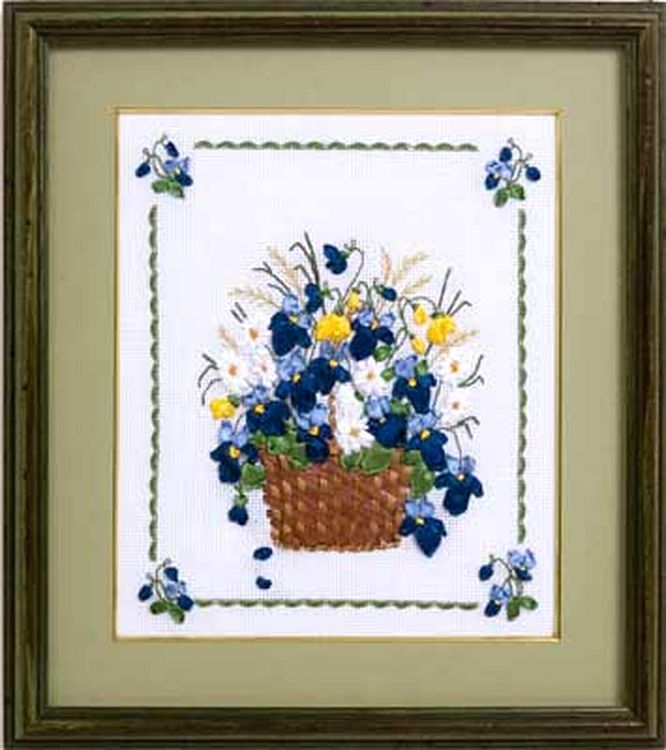 Вышивка лентами «Корзина с фиалками» — картинка 2