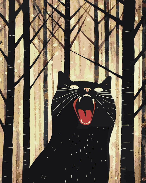 Картина по номерам «Черный кот орет в лесу»