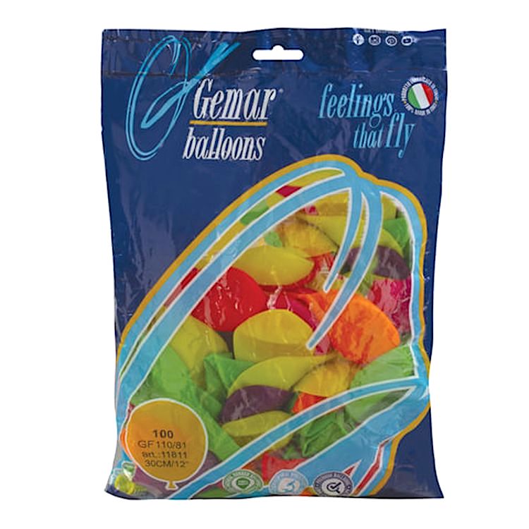 Шары воздушные 12&quot; (30 см), комплект 100 шт., 12 неоновых цветов — картинка 2