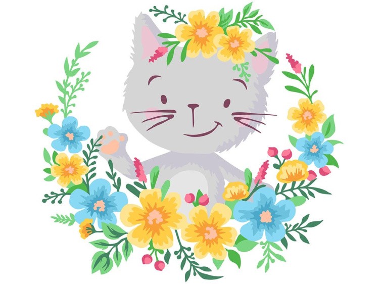 Картина по номерам «Котенок в цветах»