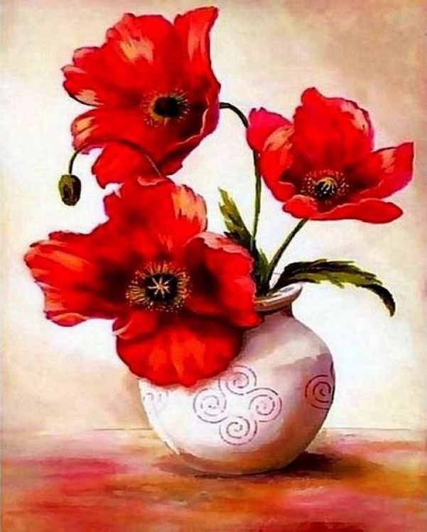 Алмазная вышивка «Красные маки в вазе» — картинка 2