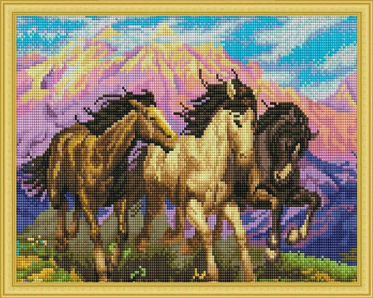 Алмазная вышивка «Три лошади»