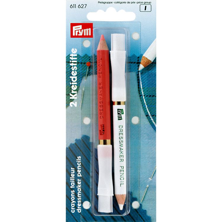 Меловые карандаши с щеткой, 11 см, 2 шт., белый и розовый, PRYM