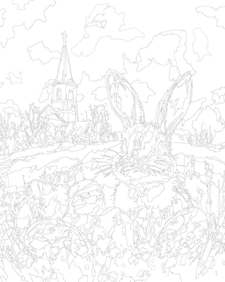 Картина по номерам «Религия: Пасха, кролик и церковь, весна» — картинка 3