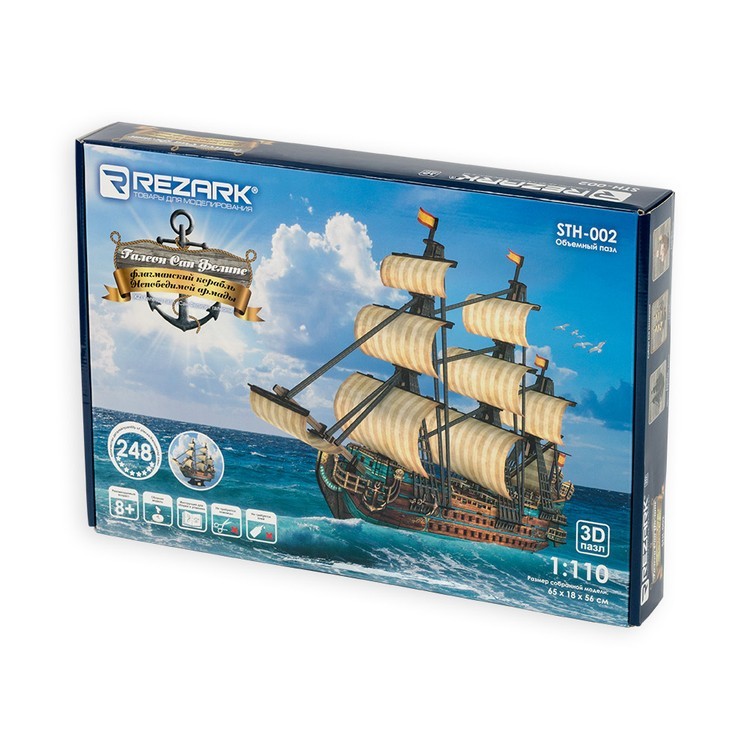 Сборная модель Галеон Сан Фелипе, 248 элементов, REZARK — картинка 4