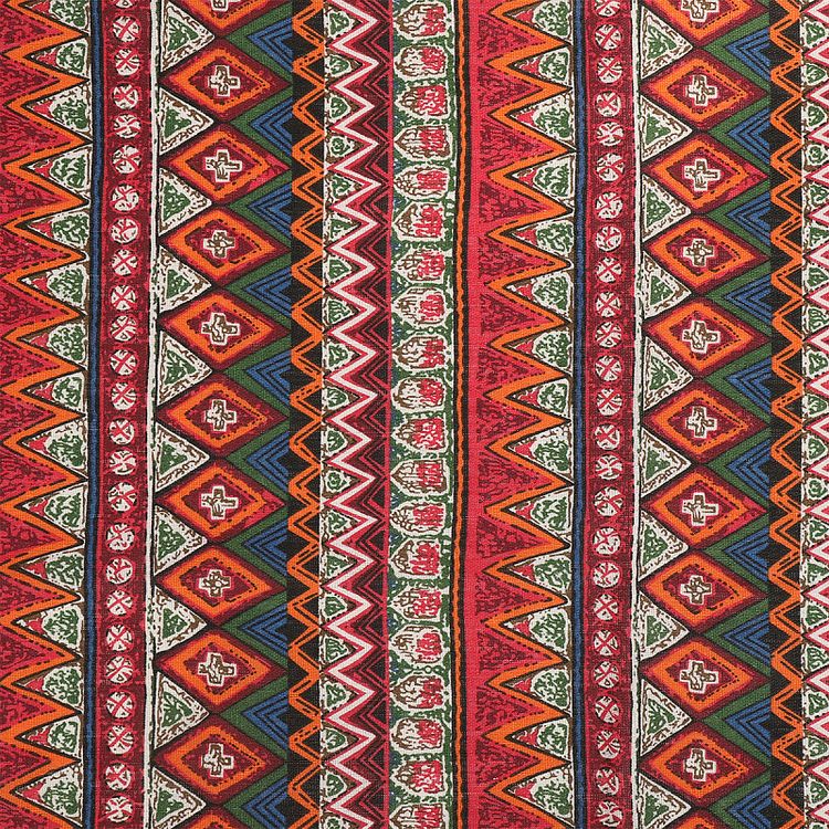 Ткань льняная, 1 м x 150 см, 140 г/м², цвет: красный, геометрический принт, TBY — картинка 2