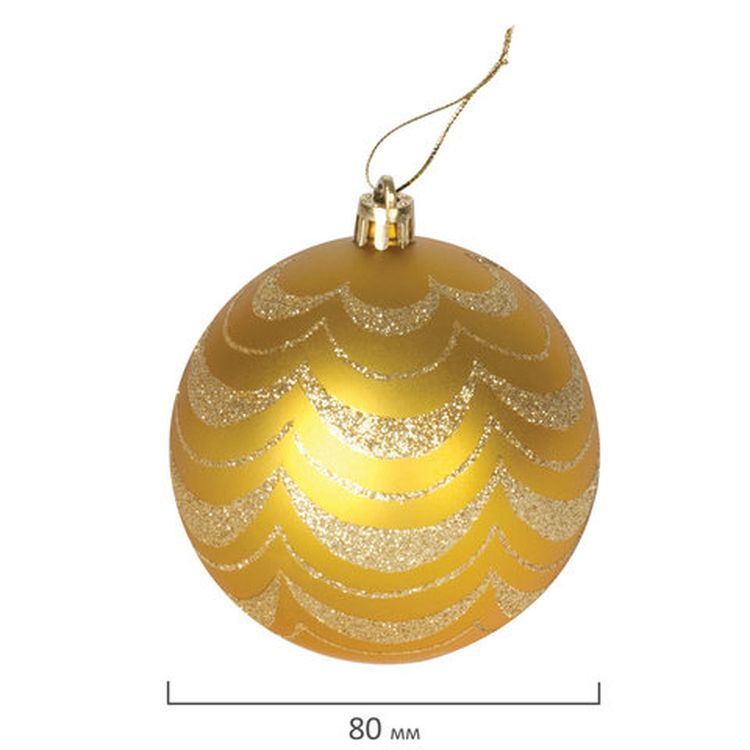 Шары елочные, набор 6 шт., пластик, 8 см, с золотистым рисунком, цвет золотистый — картинка 3