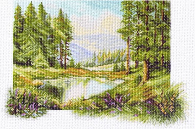 Рисунок на ткани «Пейзаж с соснами»