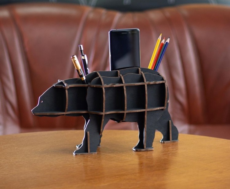 Конструктор из дерева «Настольный органайзер Медведь черный», Eco Wood Art — картинка 3