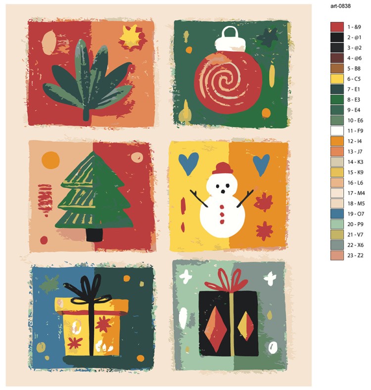 Картина по номерам Новогодняя елка подарки и снеговик арт — картинка 2